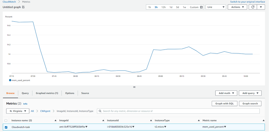 Memory utilization collected from inside the EC2 instance