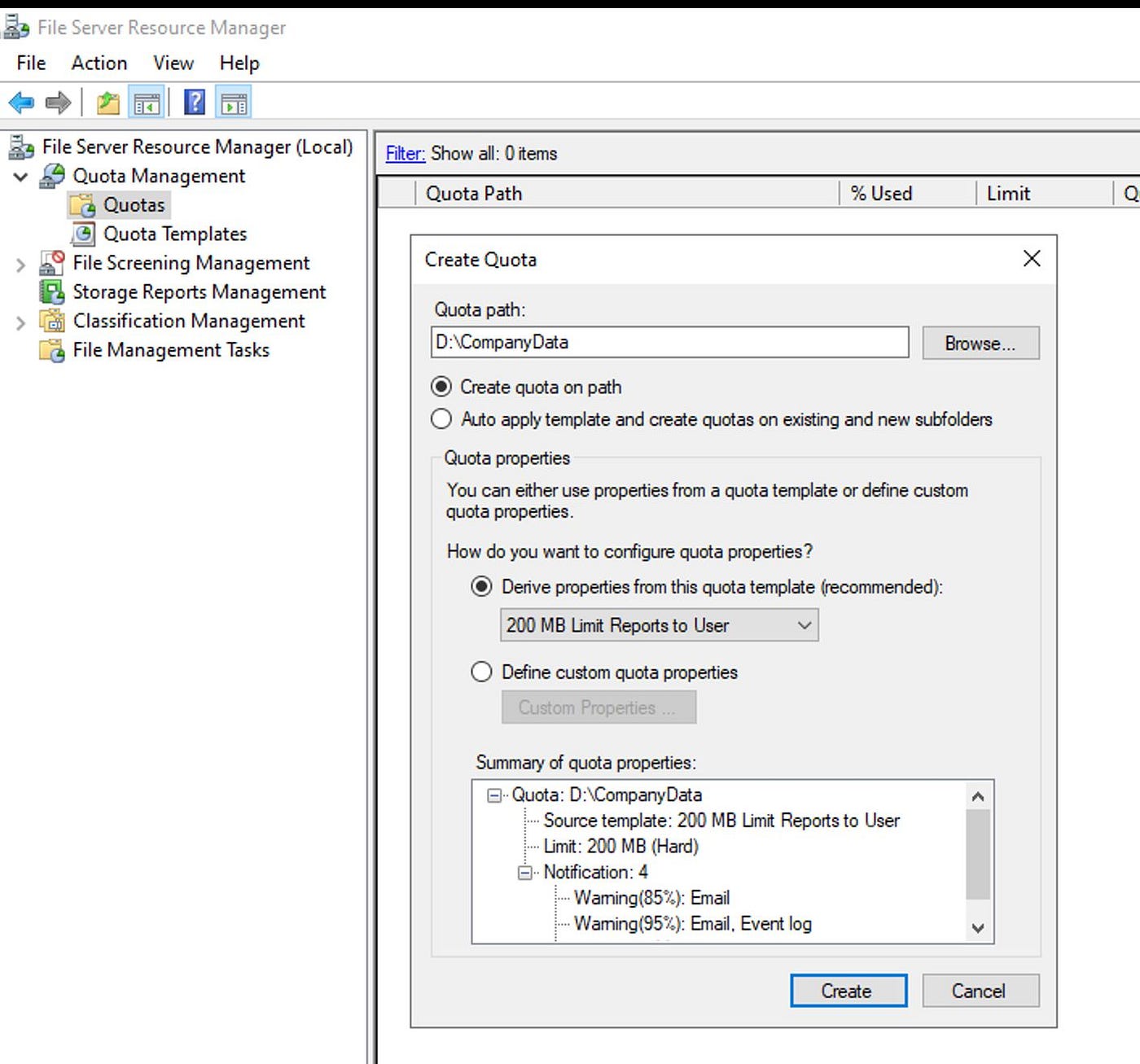 Setting a disk quota