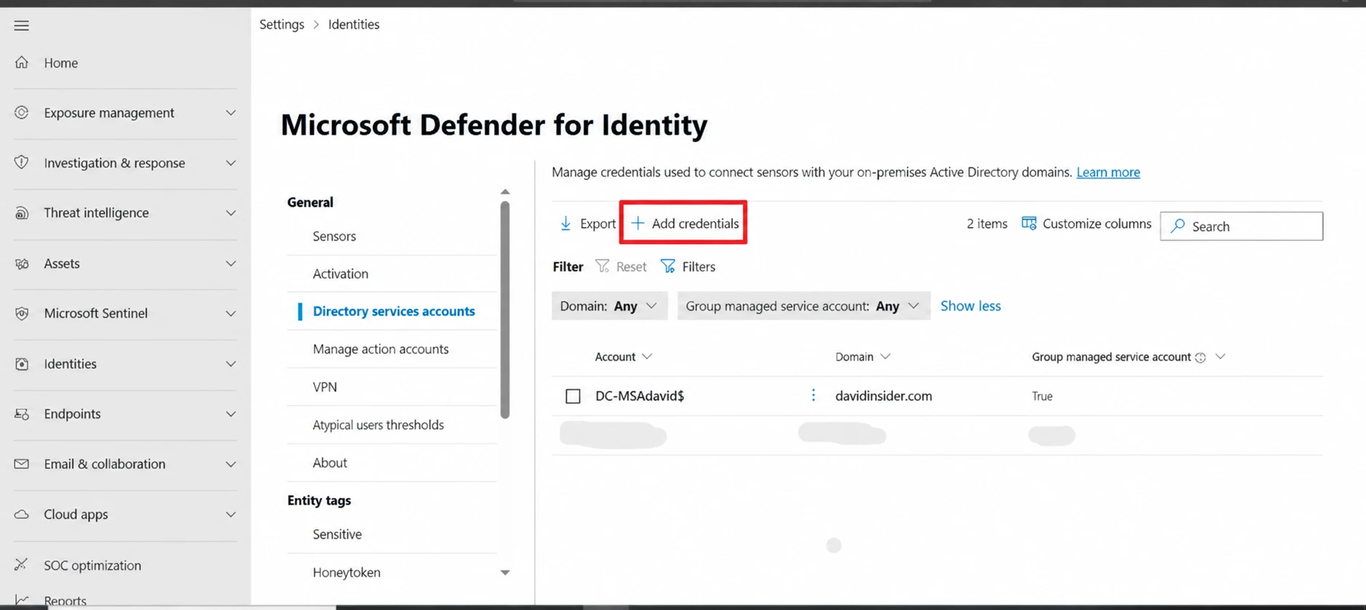 Creating the gMSA for the Defender for Identity sensor
