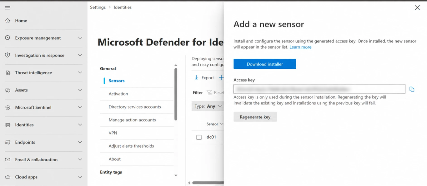 Downloading the sensor and copying the access key