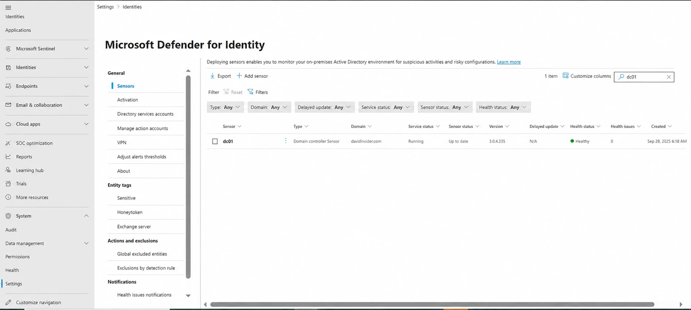 The domain controller showing as Healthy