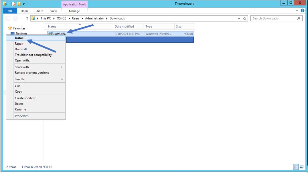 Opening the legacy LAPS installer
