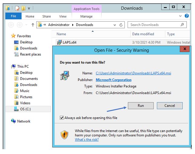 Confirming the installer launch
