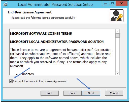 Accepting the Microsoft LAPS license terms