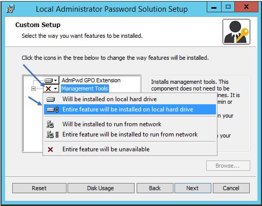 Selecting the LAPS management tools