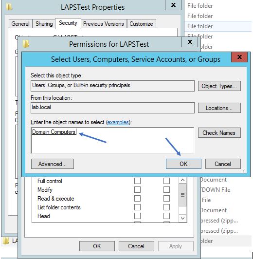 Configuring the folder security permissions