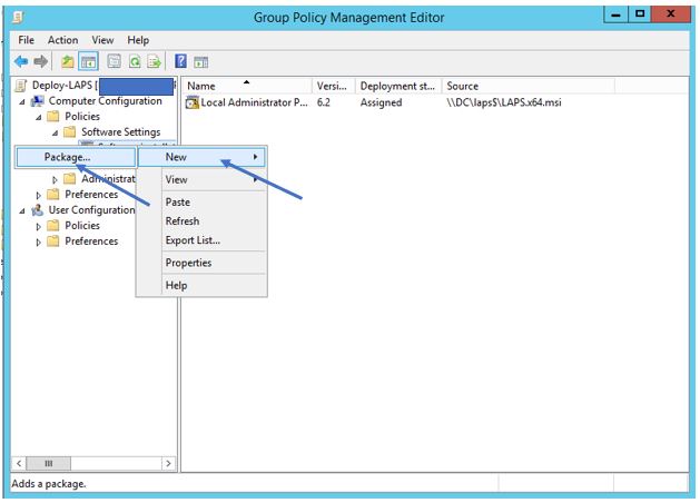 The LAPS MSI added to Software Installation