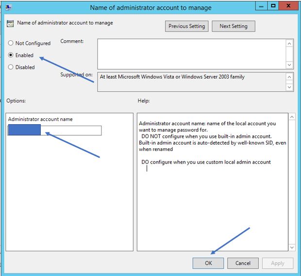 Configuring the administrator account name