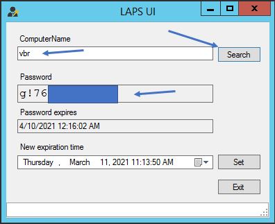 The generated local administrator password and expiration