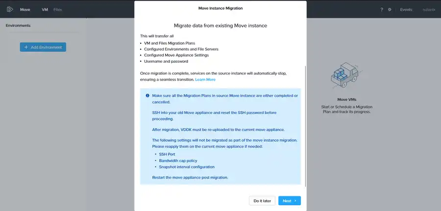 The Move Instance Migration option