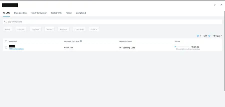 A VM in the middle of data seeding