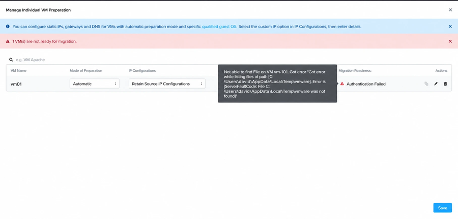 The file listing error during guest preparation