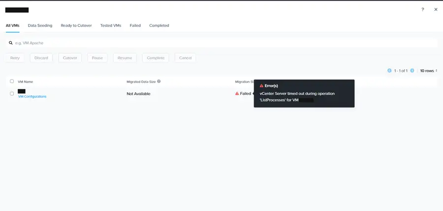 The vCenter ListProcesses timeout error