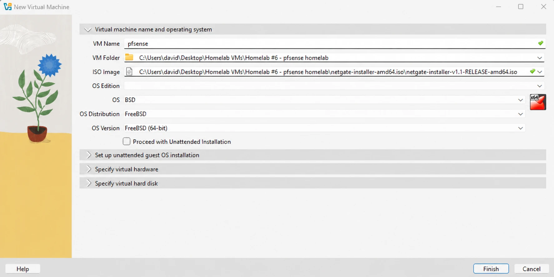 Creating the pfSense VM in VirtualBox