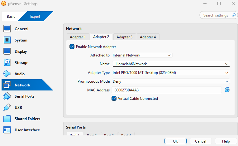 Adapter 2 on an internal network for the LAN