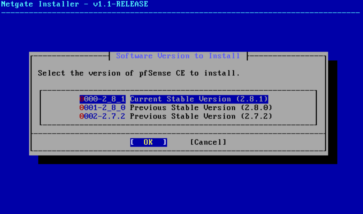 Selecting pfSense 2.8.1