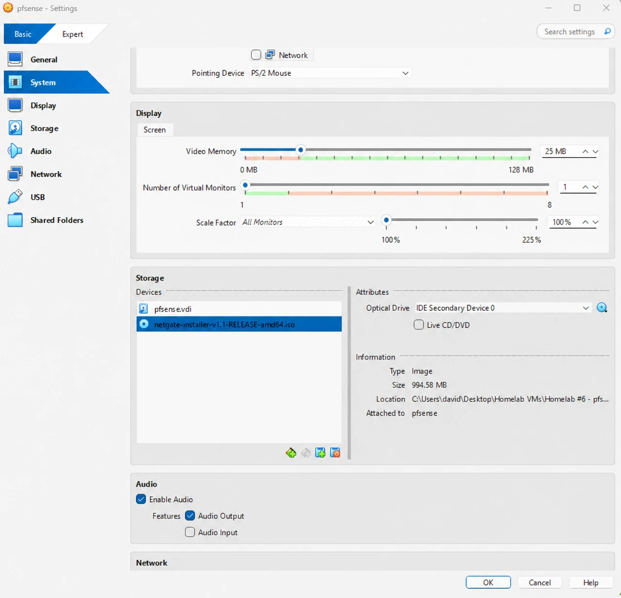 The installer ISO still attached to the VM