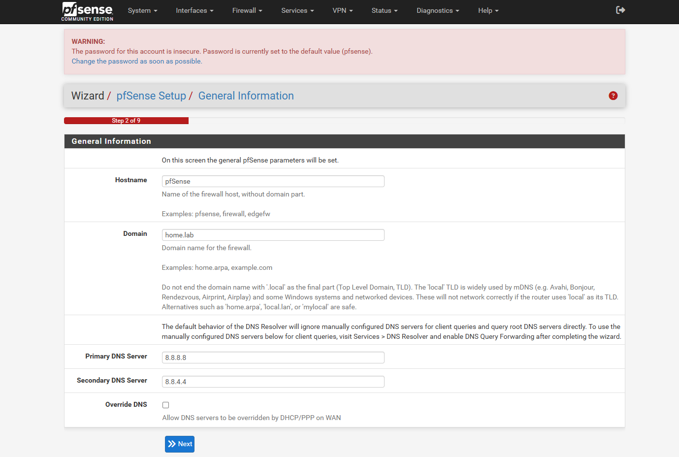 Hostname, domain, and DNS servers