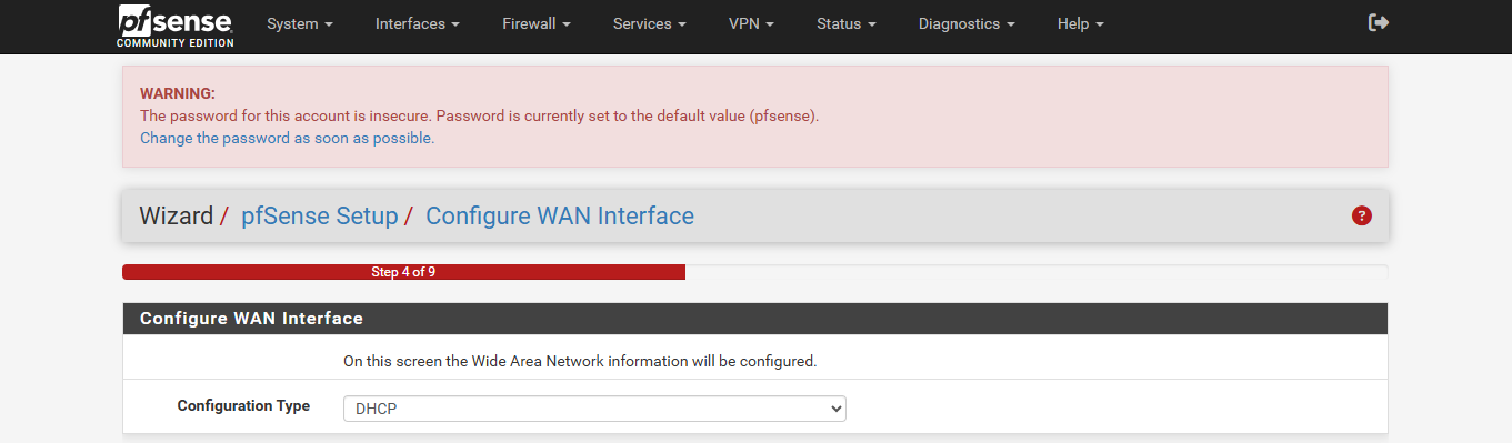 WAN configuration set to DHCP
