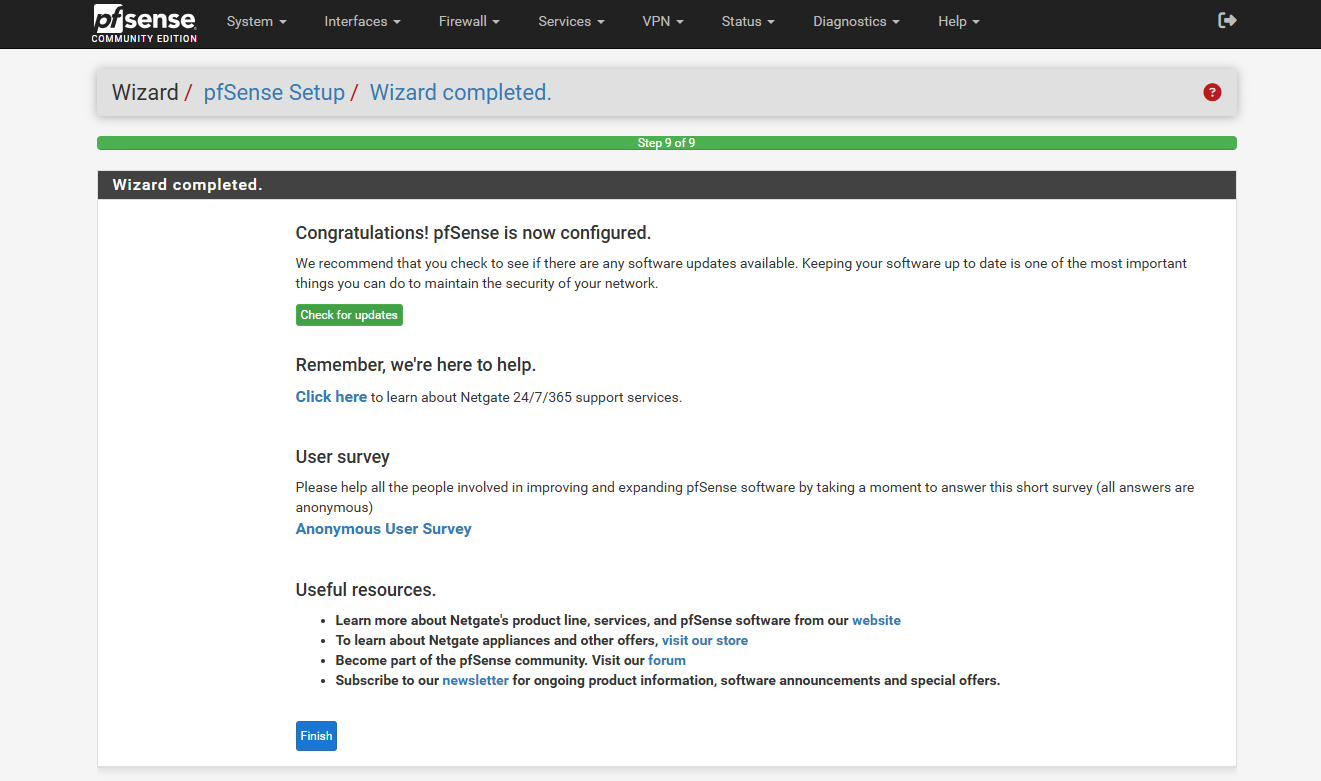The pfSense dashboard