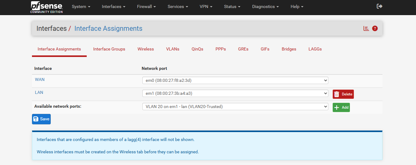The Interface Assignments page