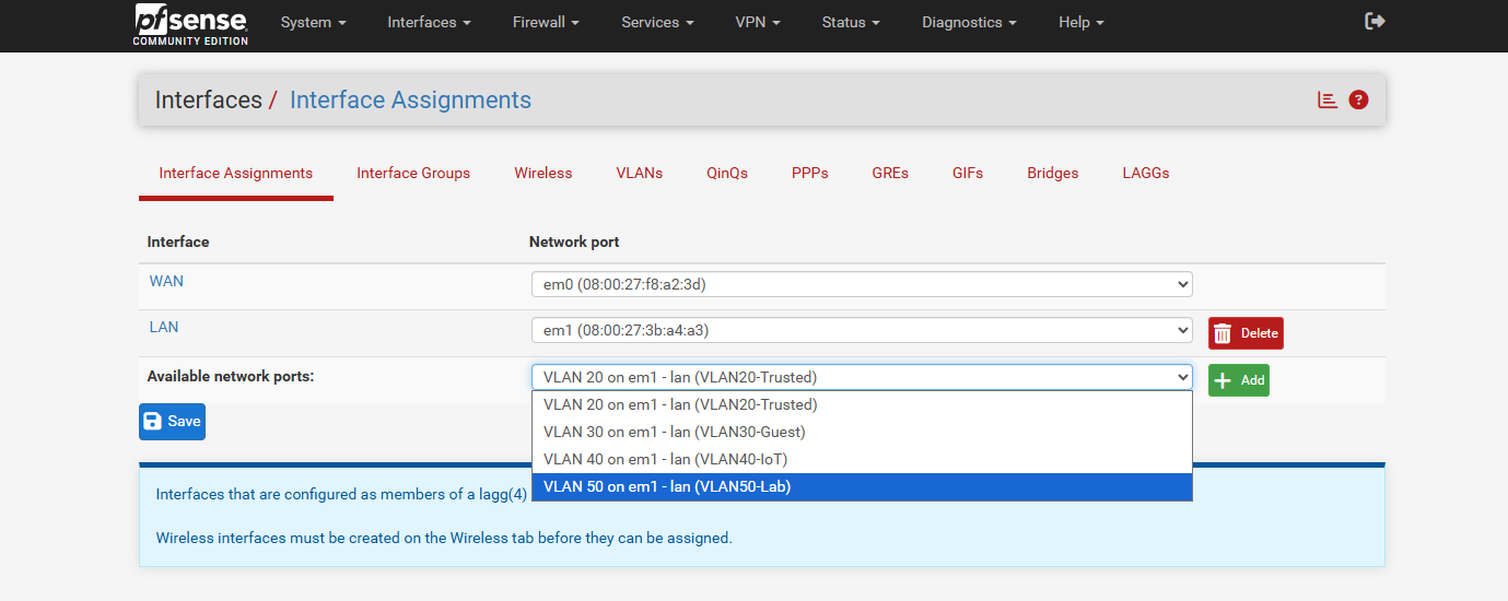 The VLANs in the available ports list