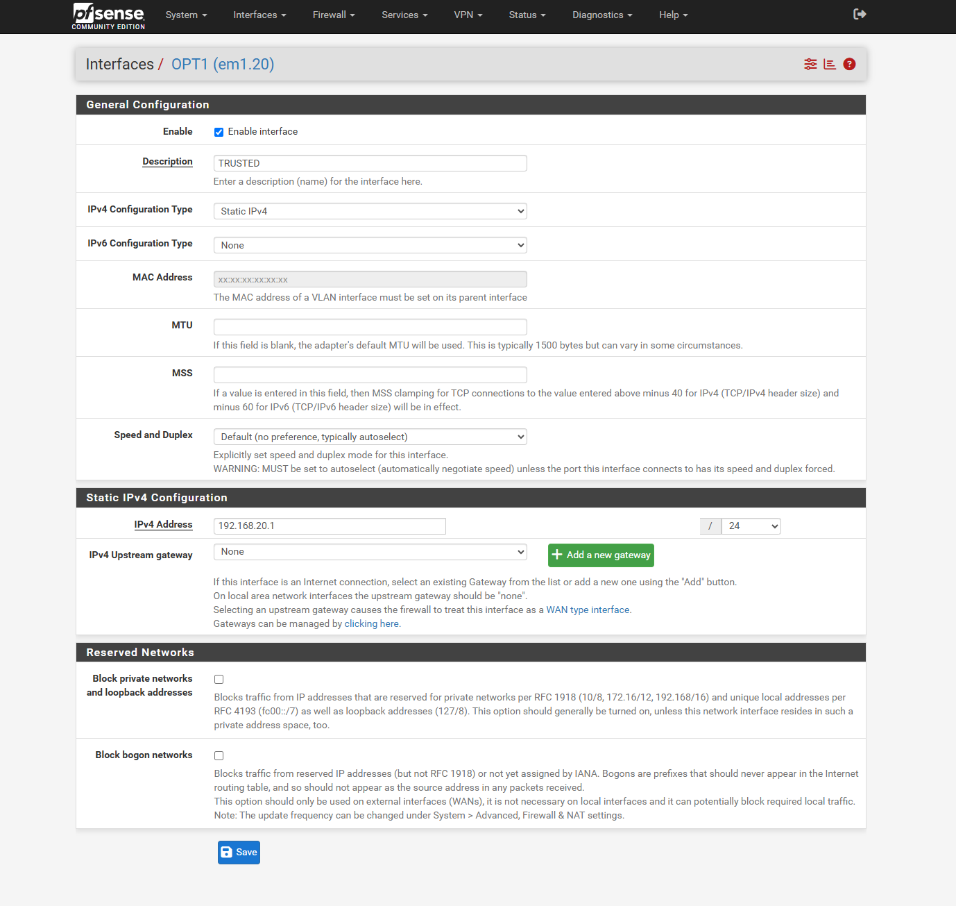 Configuring the TRUSTED interface