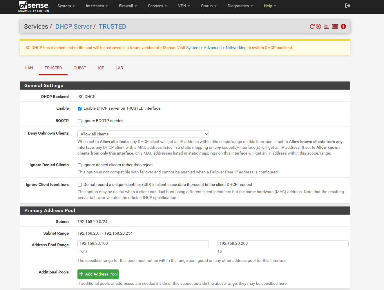 DHCP for the TRUSTED VLAN