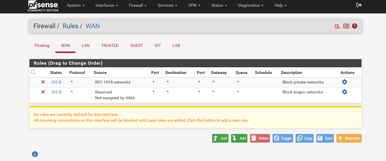 The Firewall Rules page