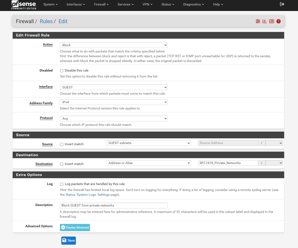 The rule that blocks GUEST from private networks