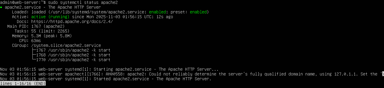 Apache running on the web server