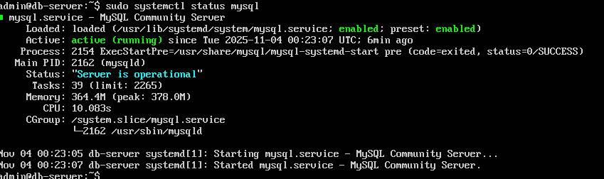 MySQL running on the database server