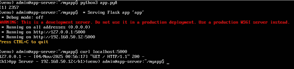 The Flask app responding on port 5000