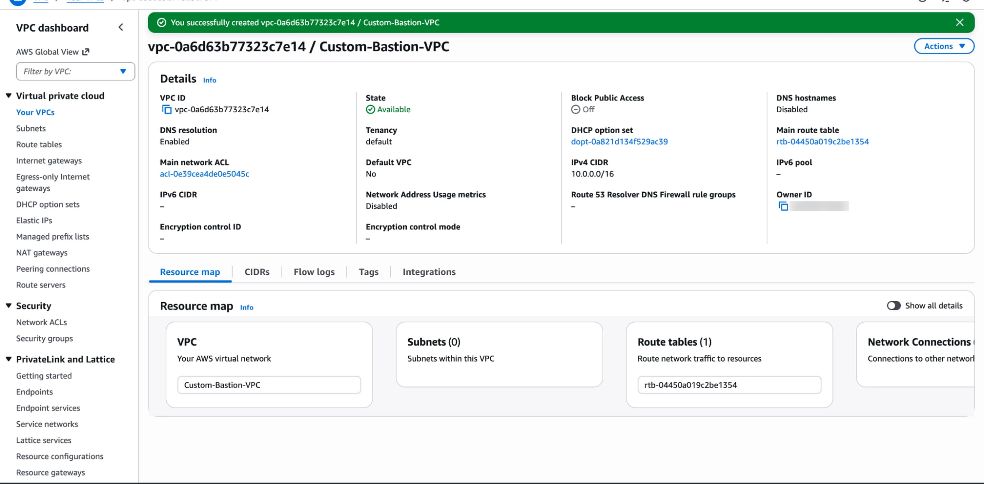 Creating the custom VPC.