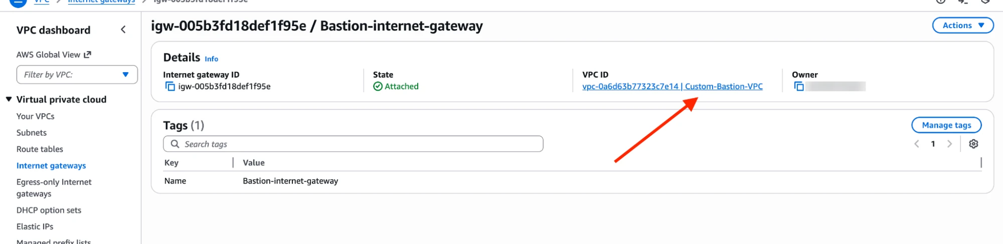 The Internet Gateway attached to my VPC.