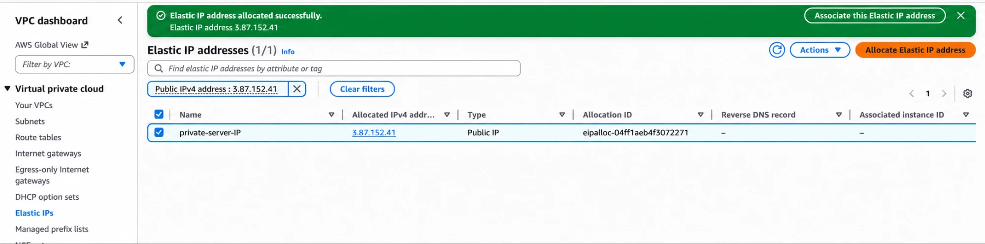 Allocating an Elastic IP for the NAT Gateway.