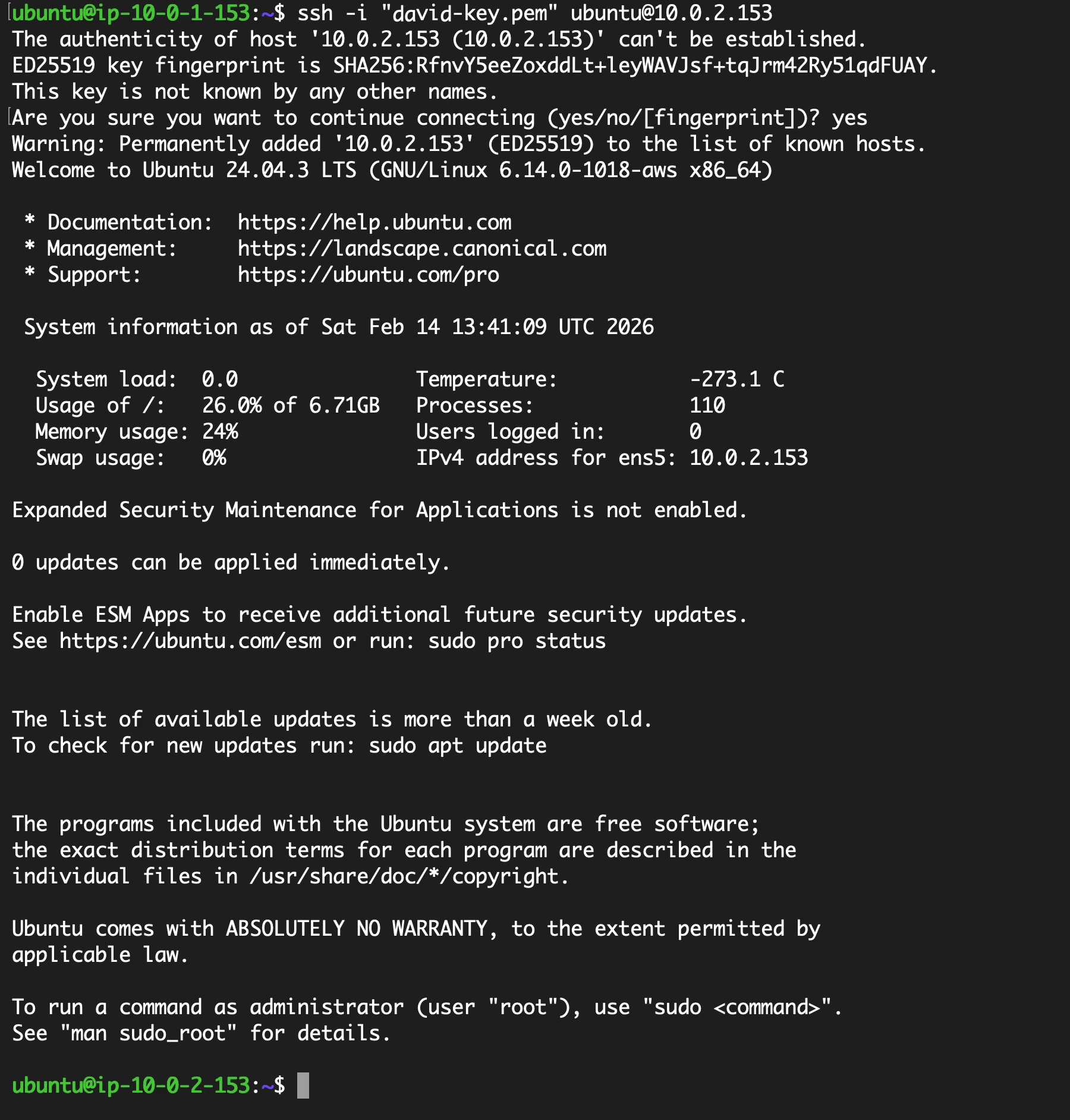 Connecting to the second private server.