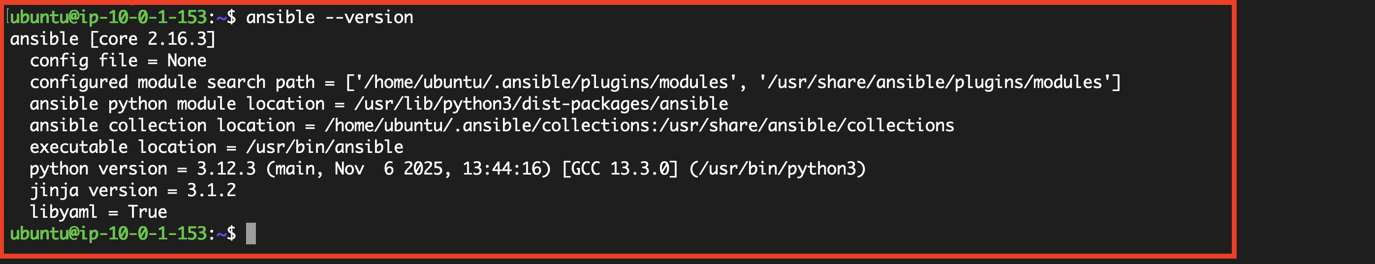 Verifying Ansible on the bastion host.