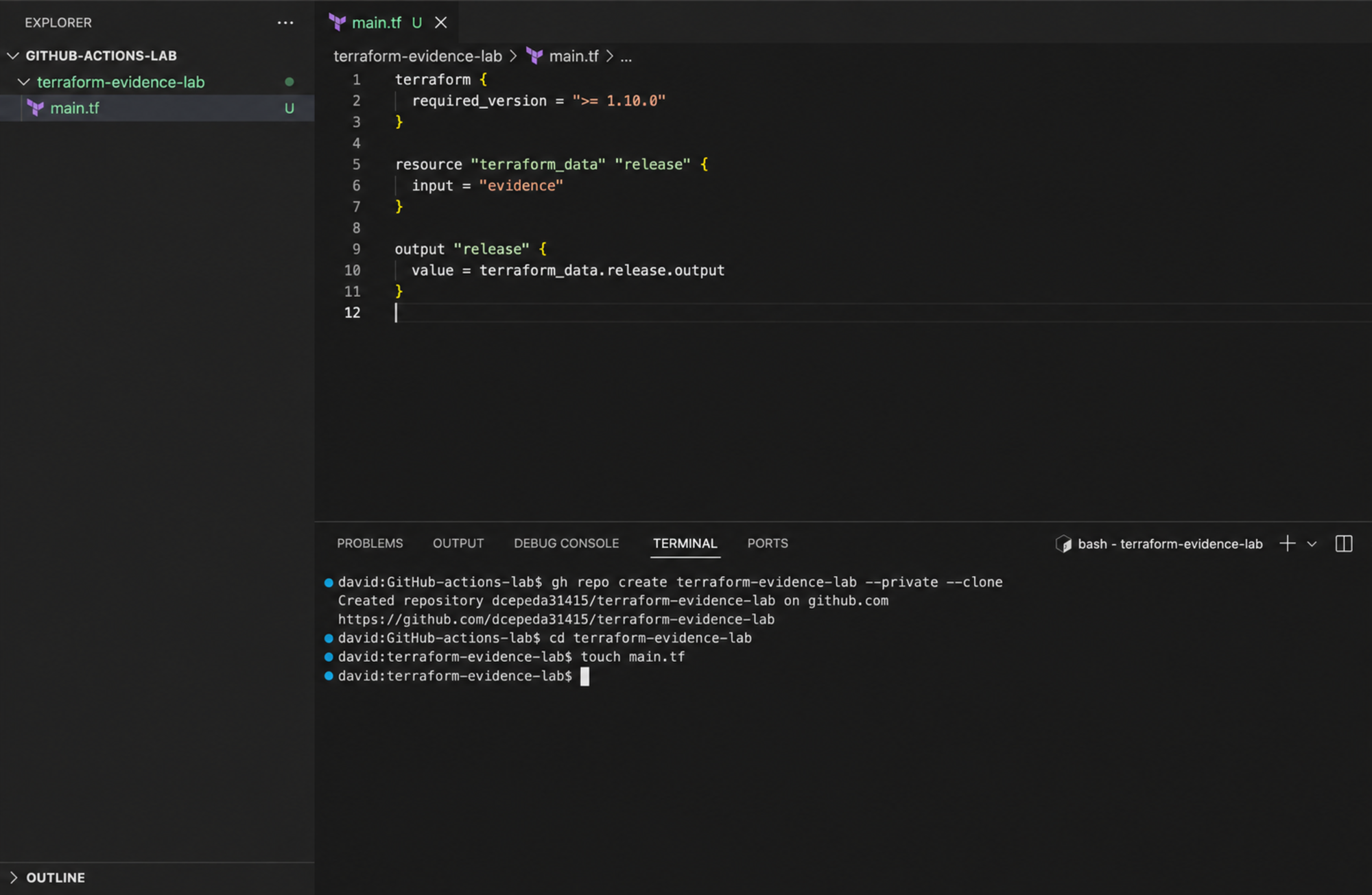 Disposable Terraform evidence repository and terraform_data configuration