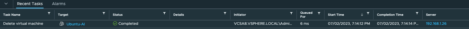 The VM removed from the vSphere inventory