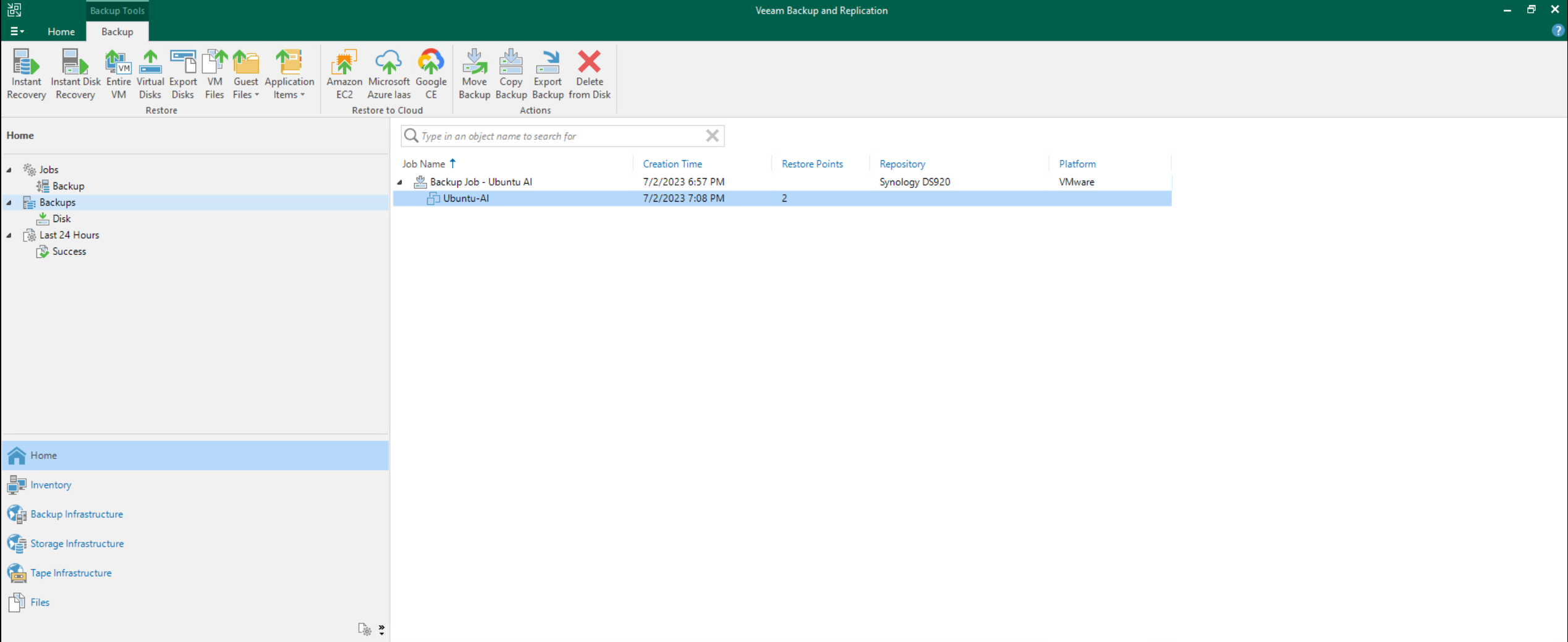 The Home view in Veeam Backup & Replication