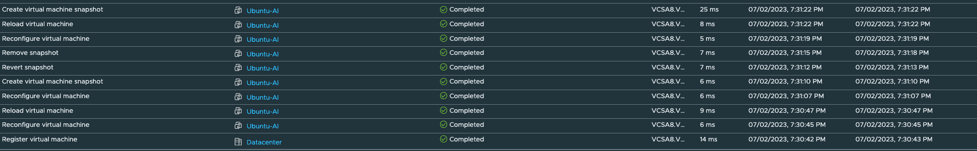 The VM restored to the vSphere inventory